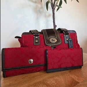 Coach Cherry Red Stachel Bag Bundle Set